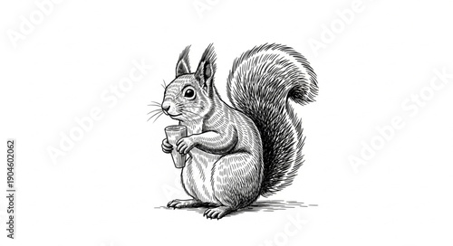 Detailed Sketch of a Squirrel Holding a Nut.