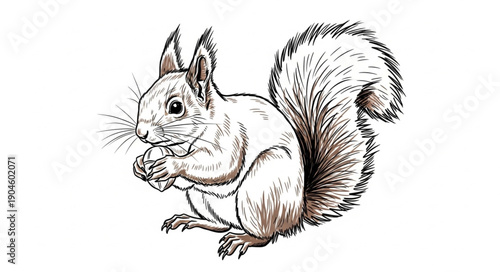 Detailed Sketch of a Squirrel Holding a Nut.