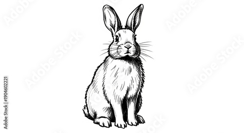 Detailed Sketch of a Sitting Rabbit.