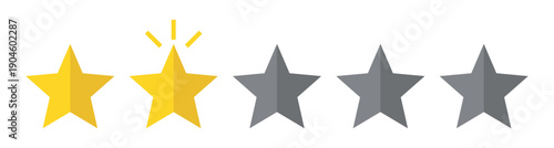 Five Star Rating Illustration with Two Highlighted Yellow Stars Customer Review Feedback Satisfaction Score Quality Evaluation Concept Flat Minimal Design