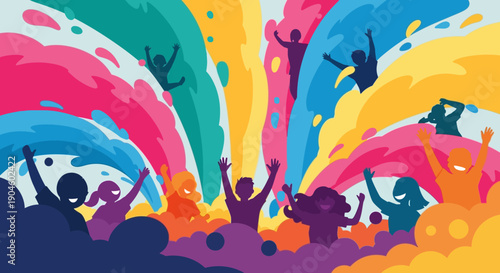 People Celebrating with Colorful Paint Splatters.