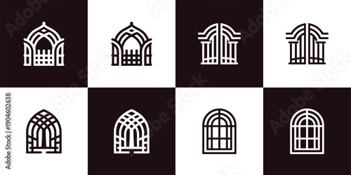 Icon Set Vector of 4 Ornamental Garden Gate Archway Line Icons