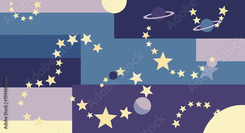 Stars and Planets in Space Illustration.