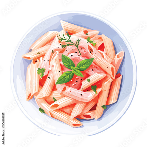 Delicious watercolor Penne Pasta with Creamy Tomato Sauce and Fresh watercolor illutrastion transparent background