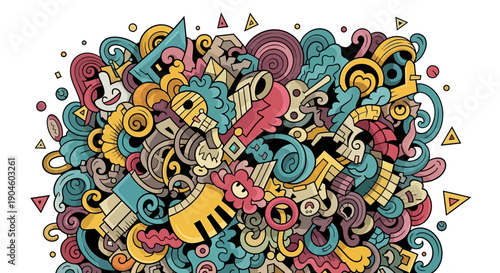 Vibrant Music Notes and Instruments Illustration.