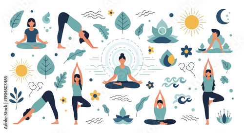 Woman Practicing Yoga in Various Poses.