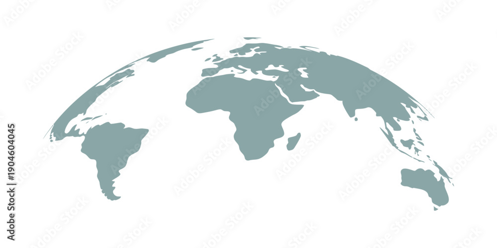 Obraz premium Curved World Map Silhouette, Half Globe Blue Planet Earth, Worldwide Geography Business Travel Map, Africa Asia America Europe Australia Vector Illustration.