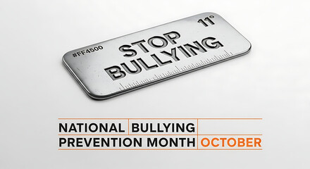 metallic stop bullying dog tag for national bullying prevention month october symbolizing social awareness and support against harassment an important social issue.