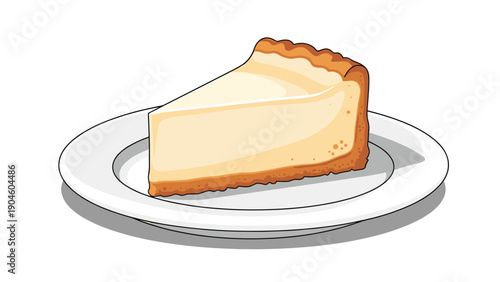 Tempting slice of creamy cheesecake with a golden brown crust is served on a simple white plate for a delicious dessert.