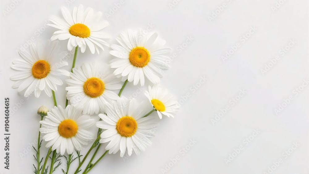 Fototapeta premium Beautiful white daisies with yellow centers on white background