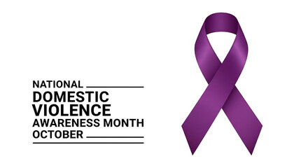 national domestic violence awareness month in october with a symbolic purple ribbon on white promoting support and public education.