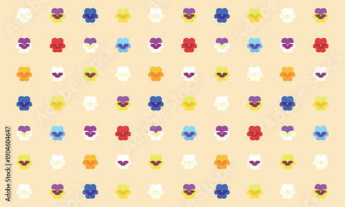 色んな色の多様なパンジーの花が並ぶ壁紙