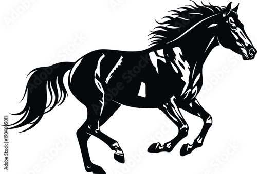 Running horse silhouette vector illustration black stallion in motion animal power speed freedom wild nature symbol isolated on white background