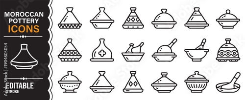 Traditional Ceramic Vessel Outline Icons Set
