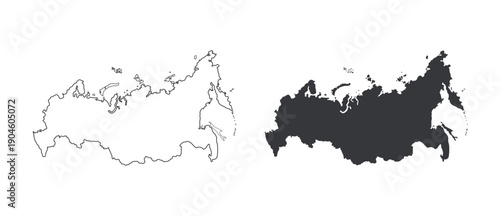 Bundle isolated outline and solid glyph illustration set of Russia country map icons for geography navigation infographic design usage