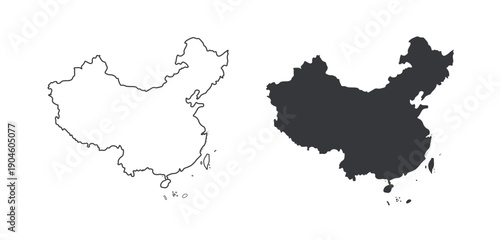 Bundle isolated outline and solid glyph illustration set of China country map icons for geography navigation infographic design usage