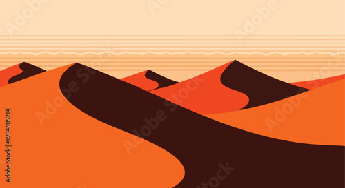 Desert Landscape. Sand Dunes Illustration. Flat Design Background. Vector Art.