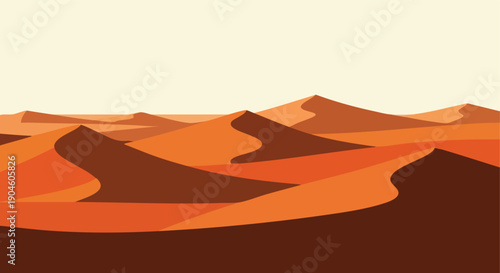 Desert Dunes. Landscape Vector. Flat Style. Arid Sandscape. Nature Background.