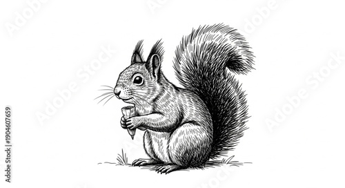 Detailed Sketch of a Squirrel Holding a Nut.
