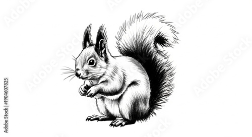 Detailed Sketch of a Squirrel Holding Food.