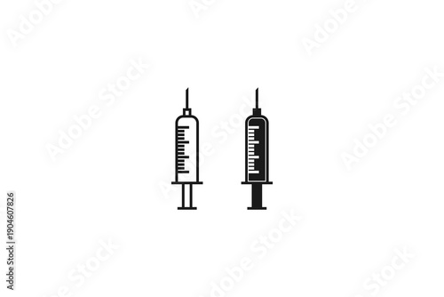 solid and outline icon of injection syringe