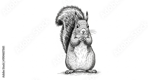 Detailed Sketch of a Squirrel Holding Food in its Paws.