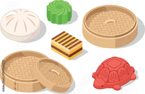 Collection of delicious Chinese food items, including dumplings, cakes, and steamed buns, presented in a delightful arrangement