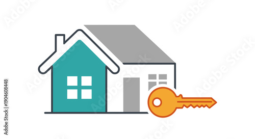 Home Ownership Icon with Key - Real Estate Concept