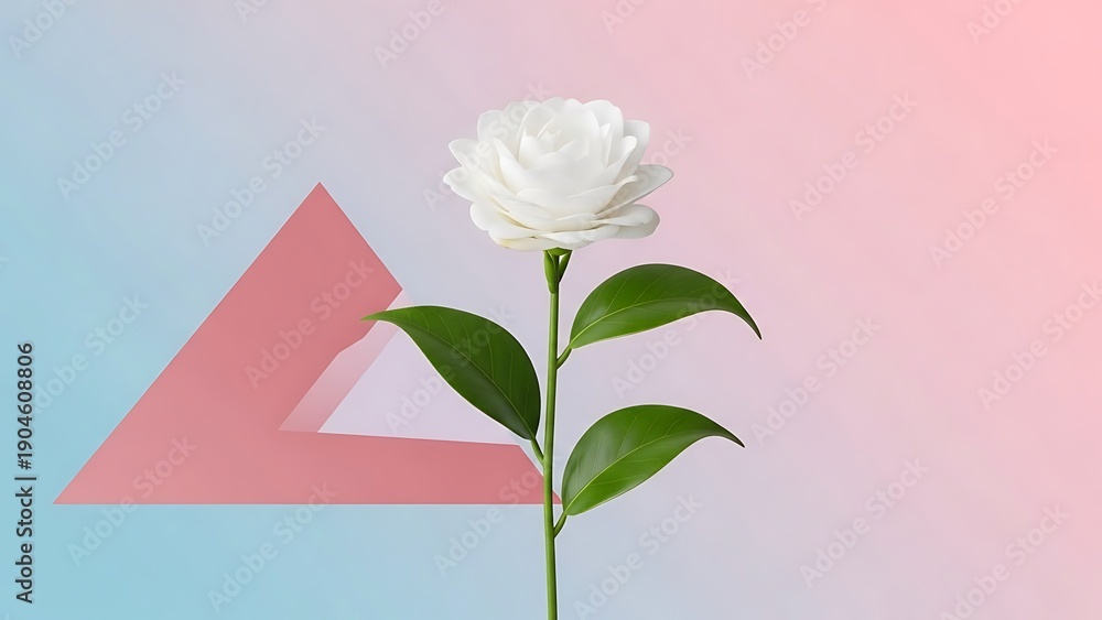 Fototapeta premium Single white rose with green leaves