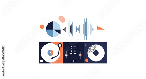 Dj Turntable and Sound Wave Graphic
