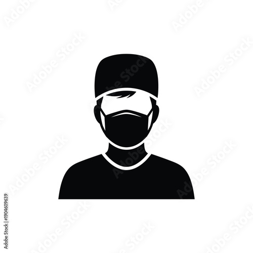 Free Download Vector illustration icon black silhouette of a person wearing a face mask and cap - GFXLoad