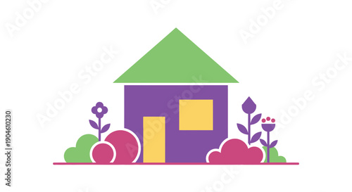 Cozy Purple House with Green Roof and Garden