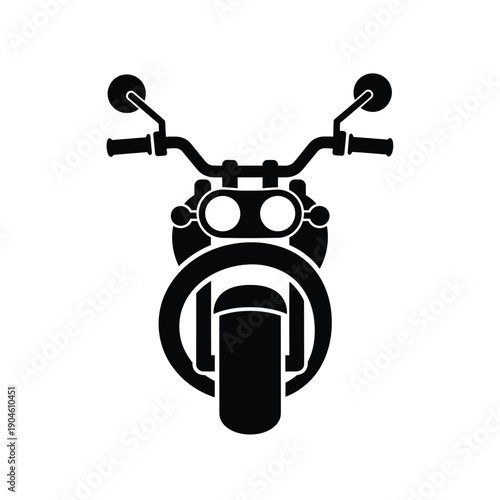 Vector illustration icon black silhouette of a motorcycle front view with handlebars and headlights