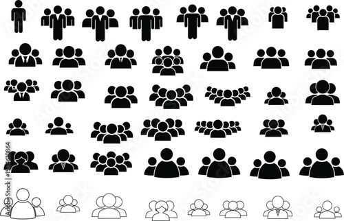 Collection of diverse group and team icons in various formats