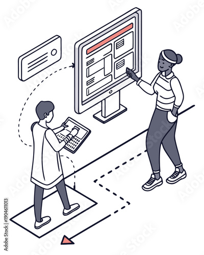 Two colleagues collaborating on a project with a computer and virtual reality headset