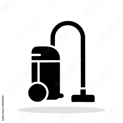 A vacuum cleaner silhouette icon. Graphic symbol in black color, which symbolizes cleaning and household appliances. Vector illustration.