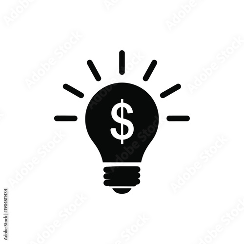 Vector illustration icon black light bulb icon with dollar sign on representing financial ideas and innovation in business and economics