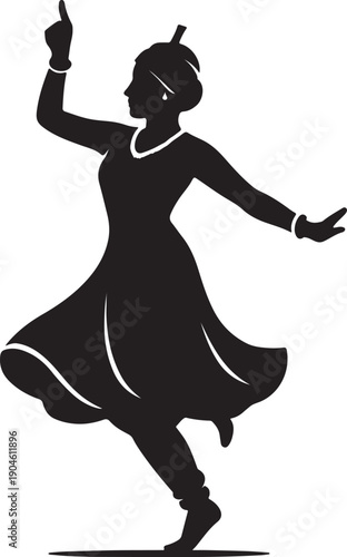 Minimal cultural dance silhouette vector illustration showing elegant traditional movement and rhythmic expression. Clean modern design, perfect for cultural events, festival posters