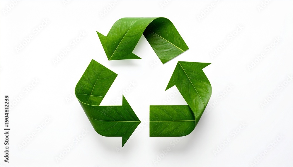 Fototapeta premium Green recycling arrows glowing with leafy textures in harmony.