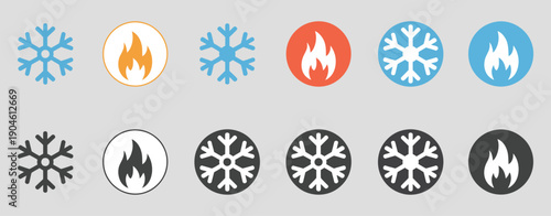 Hot and Cold Sign, Fire Snowflake Vector Icon Design, Ice and Fire Symbols in Circle for Apps Websites, Vector Illustration