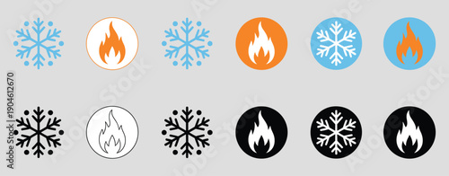 Hot and Cold Sign, Fire Snowflake Vector Icon Design, Ice and Fire Symbols in Circle for Apps Websites, Vector Illustration