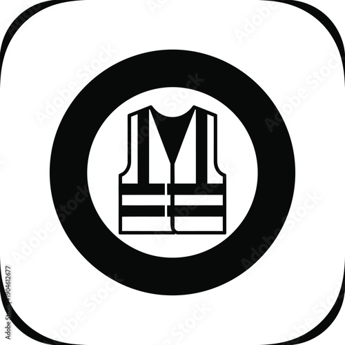 Vector illustration icon black and white icon of a safety vest on a with a black circle