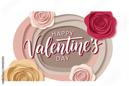Valentine's Day Greeting Card: A charming Valentine's Day greeting card design, featuring elegant typography and paper-cut roses, perfect for expressing love and affection.