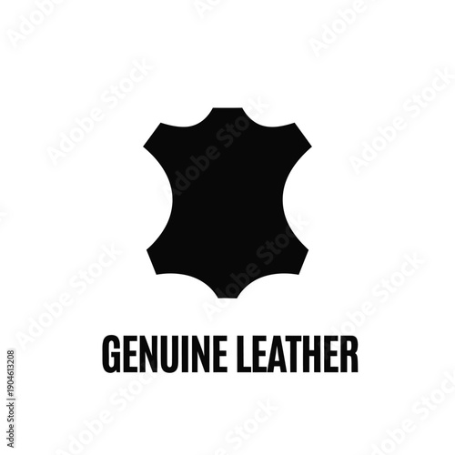 Vector illustration icon black silhouette of a leather shape with the words genuine leather