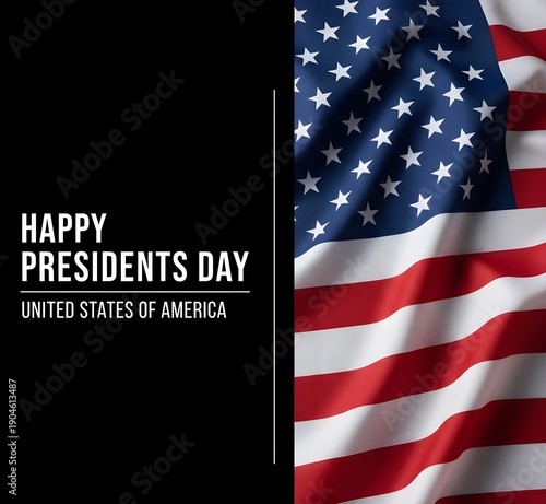 Happy Presidents Day Greeting With United States Flag On Black Background