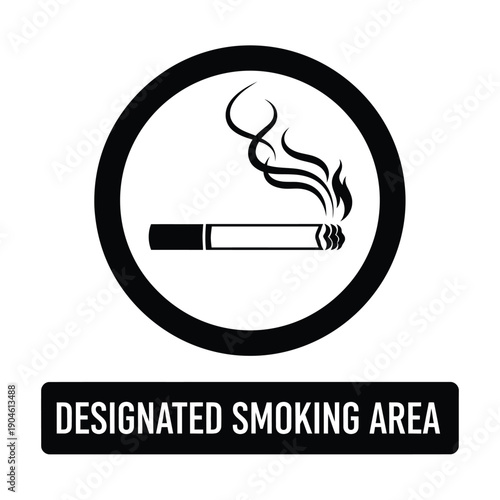 Vector illustration icon a black and white sign indicating a designated smoking area with a cigarette icon