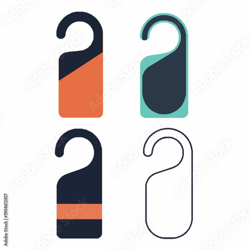 Modern flat hotel door hanger tag template vector set