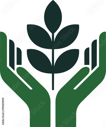 Sustainable Nature Care Symbol – Leaf Plant and Environmental Support Icon
