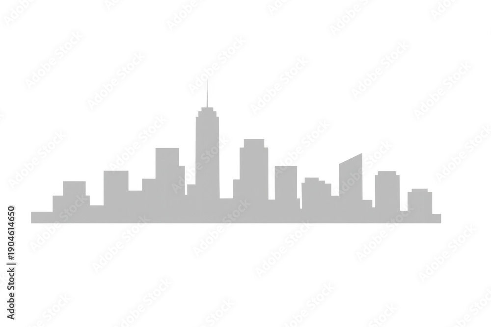 Fototapeta premium Generic city skyline silhouette graphic with modern urban architecture, transparent background, abstract metropolitan downtown