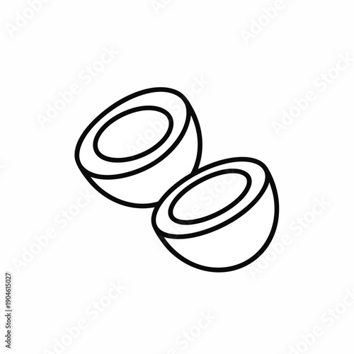 Halved Coconuts Line Art Icon. Simple Outline Drawing of Tropical Fruit for Healthy Food, Beverage, and Summer Concepts.